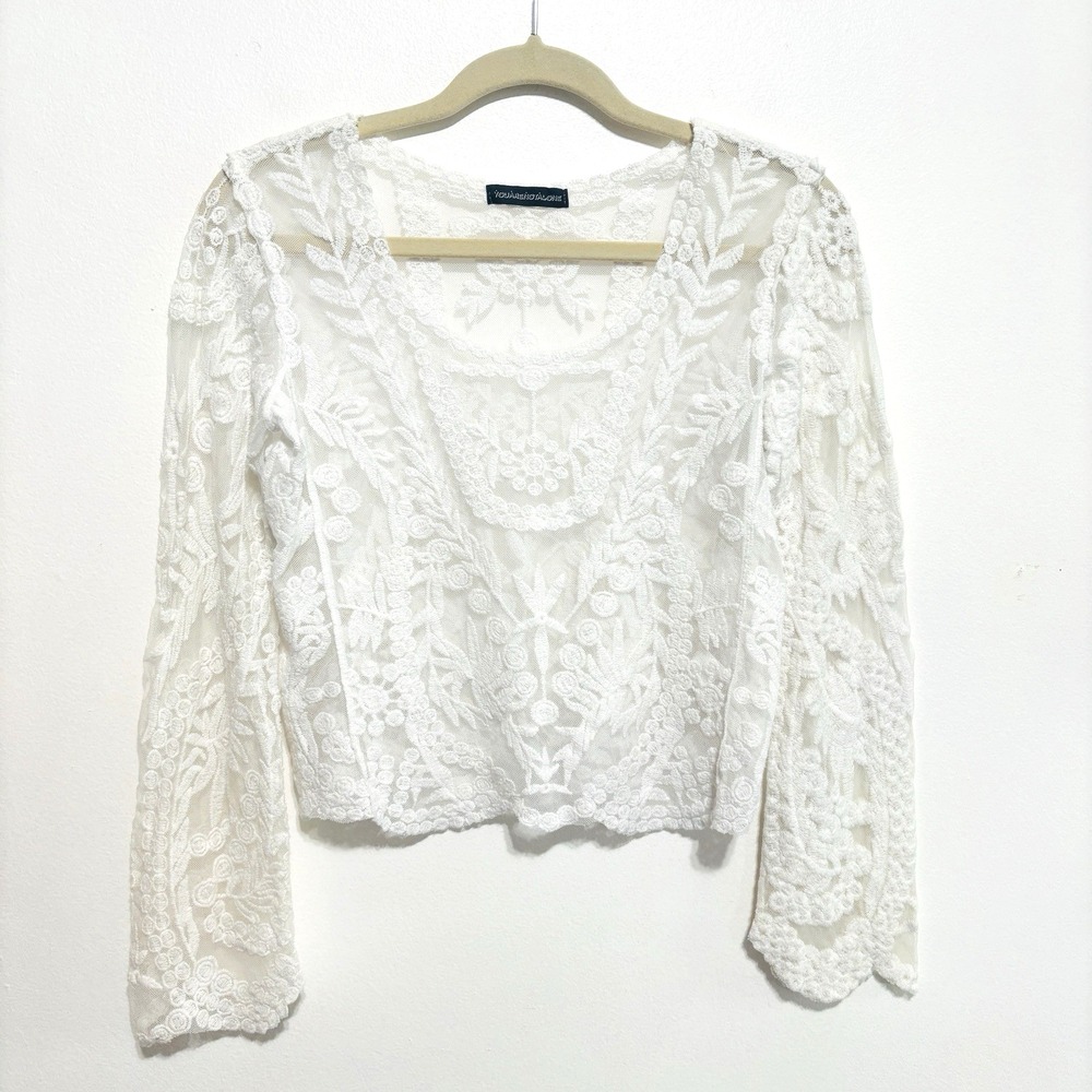 YouAreNotAlone Embroidered & Mesh Crop Top Sz Small White Fairy Coquette